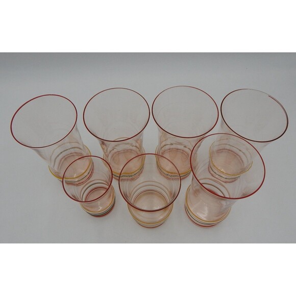 US Glass Co Painted Pin-Striped Glassware Set 6 Depression Glass Tumbler Juice - Picture 9 of 12